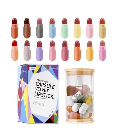 KUSSLIPPE16 Colors Mini Lipstick Set, Capsule Matte Lipstick, Waterproof Long Lasting Mini Capsules Velvet Lipstick, Pill Shaped Lipstick , Lip Gloss (16PCS)