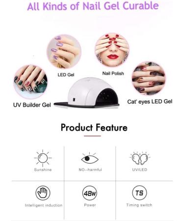 Ruihua 2 in 1Professional Nail Lamp Smart Auto-sensing 4 Timer Setting UV/LED 48W Nail Dryer New Version Portable Quickly LED Nail Curing Give a Gift - Buy Online on GoSupps.com