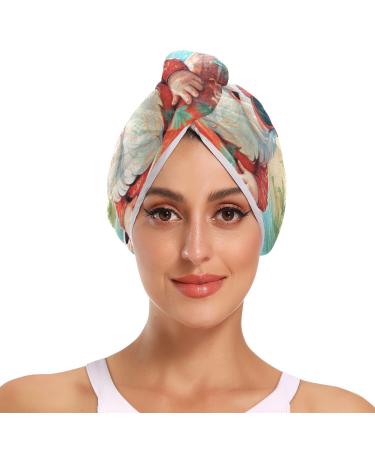 Beach Swimming Dwarf Hair Towel 2 Pack Super Absorbent Hair Drying Towel Quick Dry Hair Turbans Head Towel with Button Twisty Wrap for Women Girls