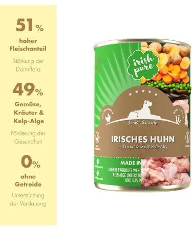 Irish Pure Premium Senior Wet Dog Food | 12 x 390g | Irish Chicken | Vitamins | Grain Free | Sensitive | with Superfood Kelp Seaweed | Wet Food for All Breeds - Buy Online on GoSupps.com