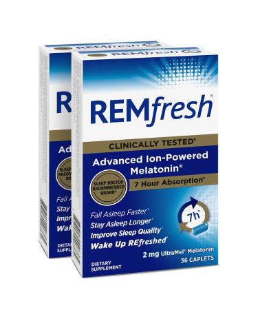 REMfresh 2mg Advanced Melatonin Sleep Aid Supplement (2 Pack of 36 caps) | Sleep Supports Immune Function | #1 Doctor Recommended | Drug-Free, Pharmaceutical-Grade Sleep Aid, Ultrapure Melatonin 36 Count (Pack of 2)