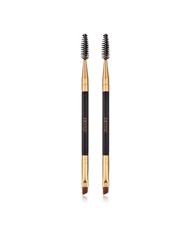 2pcs Docolor Duo Eyebrow Brush, Professional Eye Makeup Tool, Eyeshadow Brush and Spoolie Brush Black 2pcs black