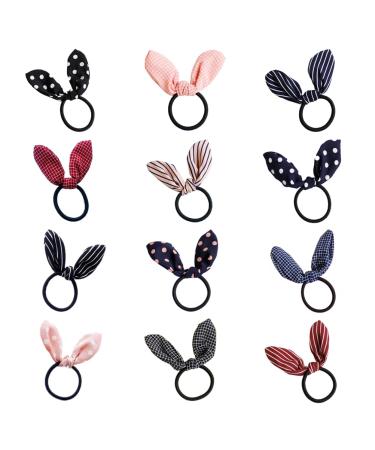 Ruihfas 12Pcs Lovely Rabbit Ear Bow Hair Bands Scrunchies Elastic Bow Hair Ties Ropes Hairband Headband Ponytail Holders