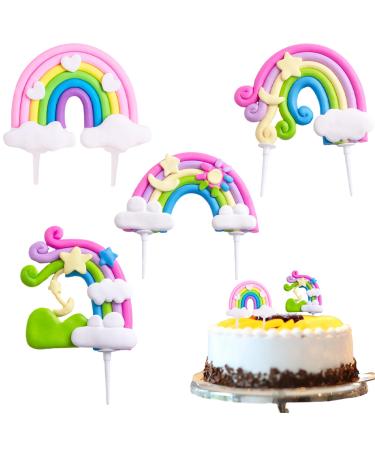 4 Pcs Cake Decorations Rainbow Cake Topper Theme Cake Decors Cloud Cake Supplies for Kids Boy Girl Birthday Party - Buy Online on GoSupps.com