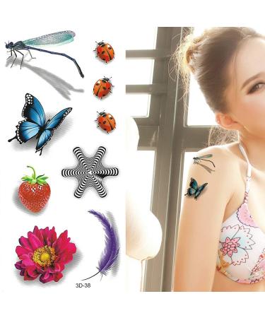 8 Large Sheets 3D Butterfly Temporary Tattoos for Women - Waterproof & Vibrant Designs | Flowers, Dragonfly, and More - Ideal for Girls (Style 2) - Buy Online on GoSupps.com