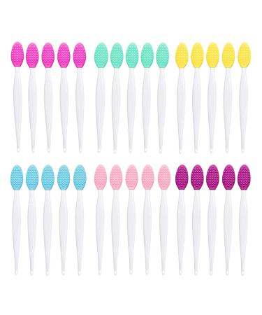 Lip Scrub Brush 30Pcs Lip Scrubber Lip Exfoliator Lip Exfoliating Brush Double-sided Soft Silicone Face and Lips Cleaning Tool for Women and Men 6 Clolor Pzryon