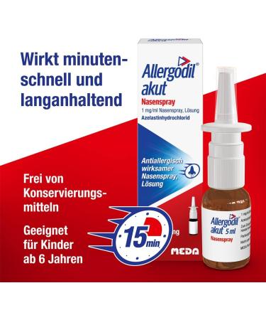 Allergodil Acute Nasal Spray - Azelastine for Hay Fever & Allergies 1 mg/1 ml 5 ml - Fast Relief - Buy Online on GoSupps.com
