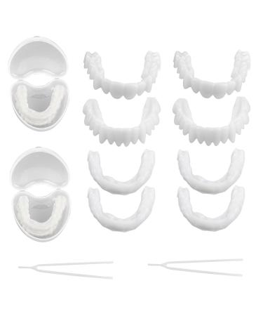 Brigt cattle false teeth 2 pairs of cosmetic veneers teeth set at the top and below lightening dentures temporary prostheses teeth veneers immediate veneers for men women with mini tweezers