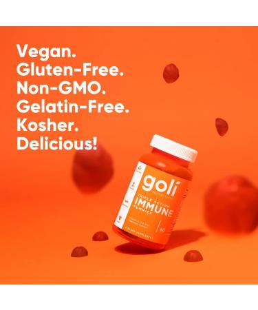 Goli Immune Gummy Vitamins - 60 Count with Elderberry, Vitamin C, D & Zinc - Plant-Based, Vegan, Non-GMO - Gluten-Free & Gelatin-Free - Buy Online on GoSupps.com
