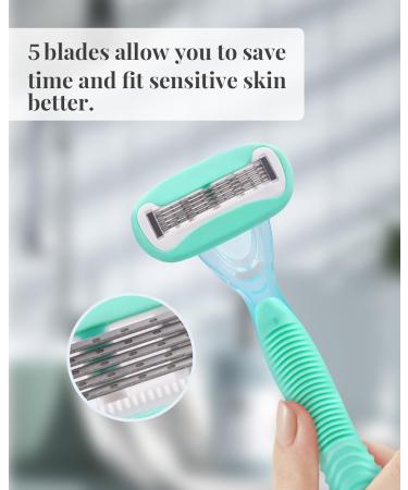 Disposable Razors for Women - 5-Blade Full Body Hair Removal - 2 Pack Green - Buy Online on GoSupps.com