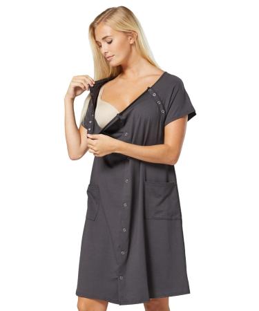 HAPPY MAMA Women's Maternity Nursing Delivery Hospital Gown Nightshirt 1029 16 Graphite