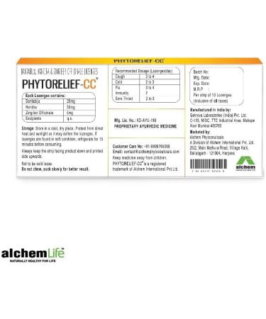 Alchem Life Phyto.Relief CC | Natural Immunity Booster. Fights Viral Cough Cold & Sore Throat | Pack of 1 - Buy Online on GoSupps.com