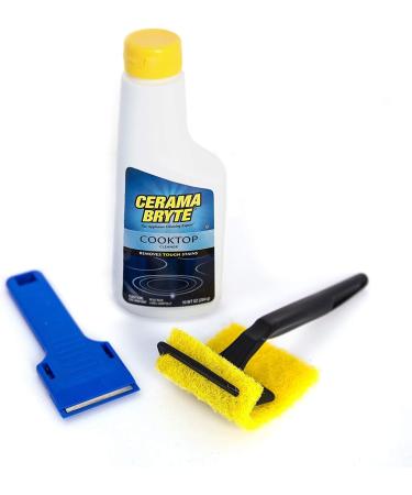 Cerama Bryte Cooktop Cleaning Kit - 10 oz. Cleaner, 2 Pads, 1 Tool, 1 Scraper - White - Buy Online on GoSupps.com