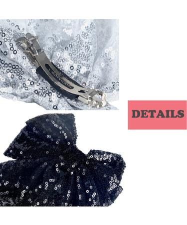 SALOCY Big Glitter Hair Bow Barrette Clip for Women Girls - 8 Inch Black+Silver Hair Accessory - Buy Online on GoSupps.com