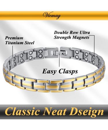 Vicmag Titanium Steel Magnetic Bracelet for Women - Crystal Design (3 Link Gold) - Ultra Strength Magnetic Gift with Removal Tool - Buy Online on GoSupps.com