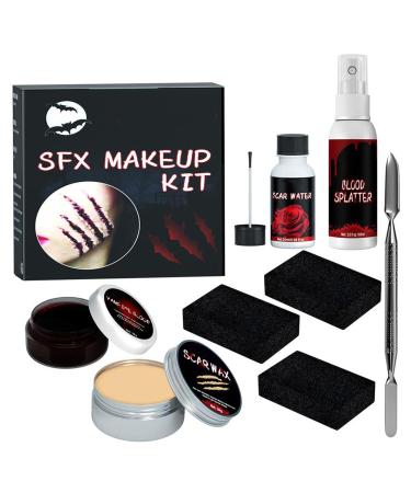 Uadme SFX Professional Makeup Kit Halloween Vampire Zombie Costume Artificial Blood Gel Wax for Scars Realistic Wounds Cuts Burns for Halloween Party