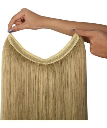 22 Halo Hair Extensions in Straight Light Ash Blonde & Bleach Blonde - Heat Friendly Synthetic Hairpieces | No Clip Headband for Women by OMGREAT - Buy Online on GoSupps.com