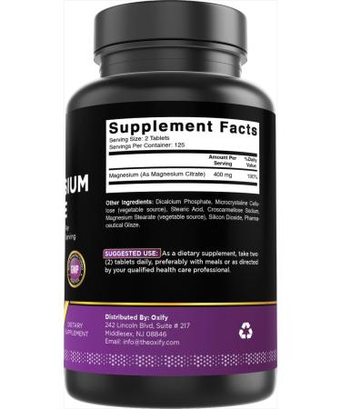 Oxify Magnesium Citrate 400 mg | 250 Tablets | Gluten-Free Non-GMO | Supplement Made in USA - Buy Online on GoSupps.com