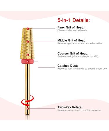 5 in 1 Gold Fine Nail Drill Bit Set for Acrylic Nails - Professional Nail Tech Must-Have - Buy Online on GoSupps.com