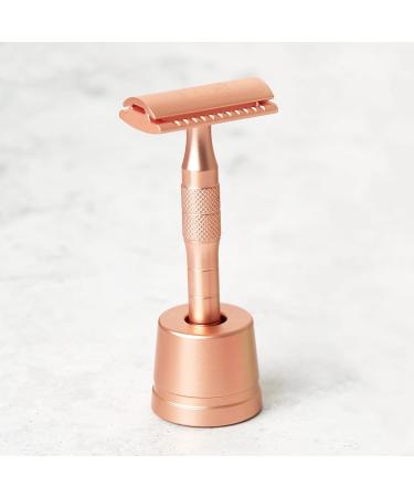 Eco-Friendly Jungle Culture Safety Razor & Stand | Reusable Rose Gold Metal Razor for Men & Women | Includes 10 Double Edge Blades - Buy Online on GoSupps.com