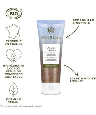 Sanoflore Aciana Botanica - Gommage Nettoyant Visage Certifi Bio - Hydrolat de Bleuet & Poudre de Noix Exfoliante - 75 ml - Buy Online on GoSupps.com