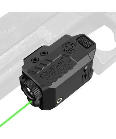 SOLOFISH 500lm Pistol Laser Light Combo Green/Blue Laser Beams for Guns with Weaponlight Tactical Strobe Handgun Lights Laser Sight Compatible with Glock 17 19 w/Rail Green Laser & 450lm Light - Adjustable Rail