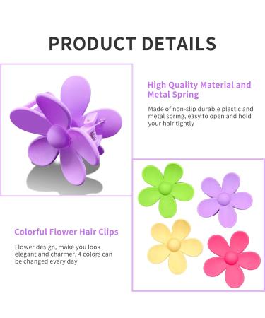 4-Piece Flower Hair Clips for Women & Girls | Cute Colorful & Slippery Plastic Hair Accessories for Thin to Medium Hair - Buy Online on GoSupps.com