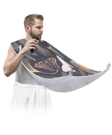 Butterfly Dragonfly Beard Bib Apron Beard Bib Hair Catcher for Men Shaving and Trimming Non-Stick Waterproof Beard Cape Grooming Cloth with 2 Suction Cups Gifts for Men