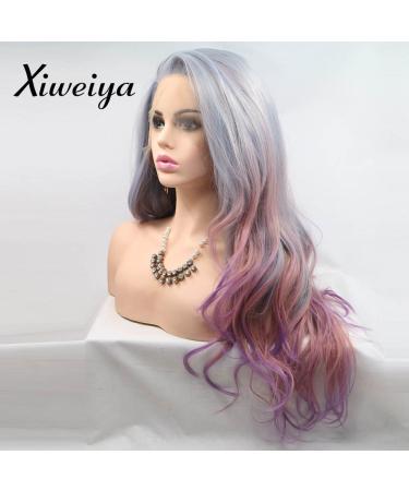 Xiweiya Ombre Purple to Pink Long Wavy Wig - 24 Inch Mermaid Lace Front Synthetic Hair for Women - Buy Online on GoSupps.com