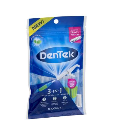 Dentek 3-in-1 Interdental Cleaners - Floss, Brush, Pick with Travel Pouch | 16 Count (Pack of 1) - Buy Online on GoSupps.com