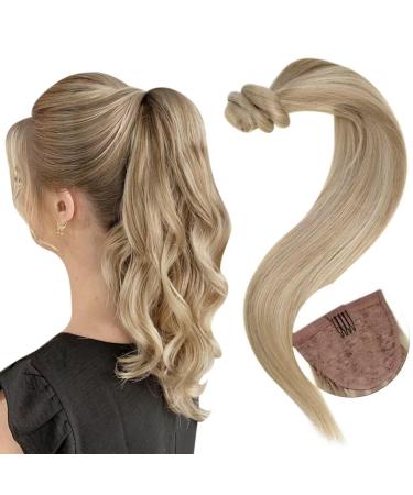 Easyouth Blonde Ponytail Extension Human Hair Wrap Around Clip in Ponytail Hair Extensions Highlight Blonde Hair Extensions Ponytail Real Hair 18 Inch 80g 45 cm/18" 4-Pony #16P22(#16P24)