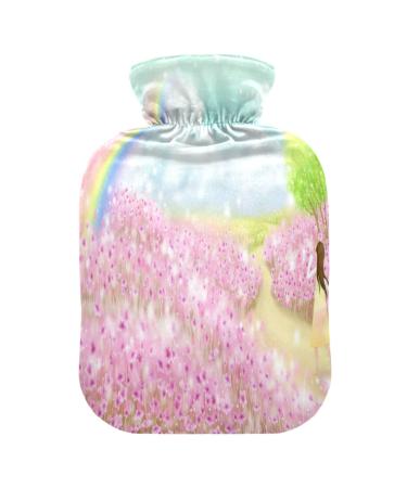 Rainbow Garden hot water bottle with soft fleece cover 2 litre hot water bag for hot and cold compresses