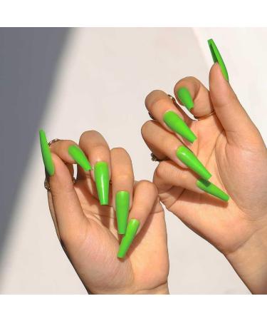 Sethain Glossy Ballerina False Nails Blue Pure Fake Nail Long Full Cover Coffin Press on Nails for Women and Girls (Green) - Buy Online on GoSupps.com