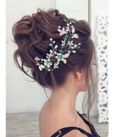 IYOU Crystal Bridal Hair Vine Green Pearl Wedding Headband Rhinestone Beades Headpiece Brides Bridesmaid Hair Accessories for Women - Buy Online on GoSupps.com