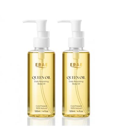 ERAE Queen Oil Cold-Pressed Botanical Body Oil Daily Nourishing Lightweight Moisturizing Oil for Arms Tummy & Thighs 2 Pack 120 ml / 4 fl oz Each