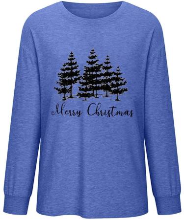 Yihaojia 2023 Christmas Tops Shirts Fall Womens Cute Cartoon Print Long Sleeve Blouse Shirts Crew Neck Loose Tunic Top Blue#66 Medium - Buy Online on GoSupps.com