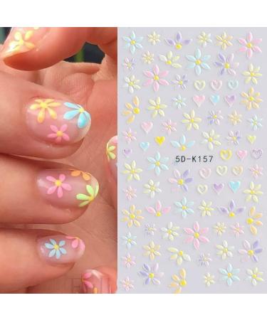 Spring Daisy Flower Nail Art Stickers - Colorful 5D Nail Decals for Women - Self Adhesive Manicure Decoration - Buy Online on GoSupps.com