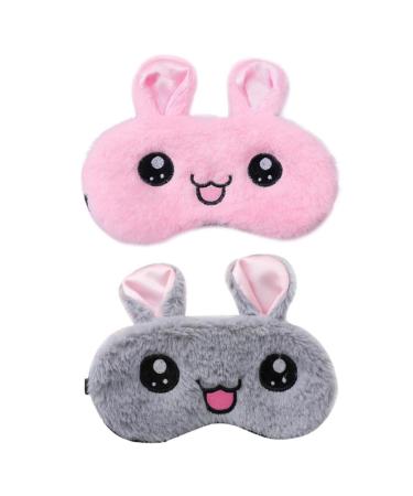2 Pcs Cartoon Rabbit Sleep Eye Masks Blackout Sleep Masks Plush Sleeping Masks for Travel Sleeping Shift Work Lunch Break