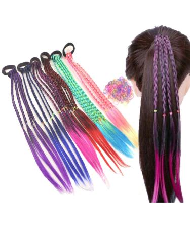 Girl Hair Extension Accessories-Rubber Band Elastic Band Hairstyle Ponytail Braid Beauty Hair Band Twist Colorful Wig Braid Head Rope Girl Dress Beautification Hair Accessories (Mixed Colors - 6Pcs)