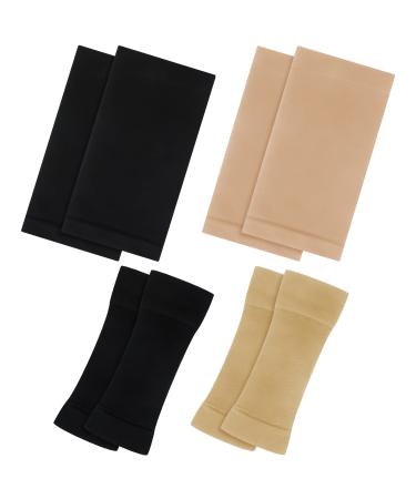 4 Pairs Slimming Arm Shaper and Thigh Slimmers Set, Elastic Compression Arm Shapers Upper Arm Sleeve Slimming Thigh Sleeves Thigh Wraps Slim Thigh Compression Sleeve for Women Girls (Black, Nude)