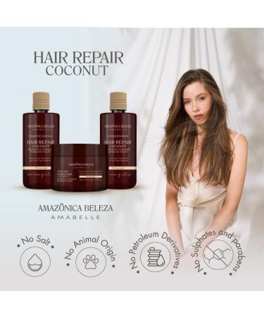AMAZONICA BELEZA Hair Repair Kit with Coconut - Shampoo, Conditioner, Mask(300ml) | Professional Line for Damaged Hair - Buy Online on GoSupps.com