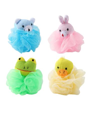 Ximimark 4pcs Lovely Animal Shape Shower Bath Mesh Sponge Puff Ball Toy Random Color One Size