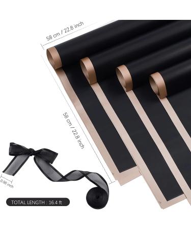 Jutieuo Waterproof Flower Wrapping Paper - 20 Sheets, 22.8x22.8 inch, Black - Floral Bouquet Supplies with Ribbon - Buy Online on GoSupps.com