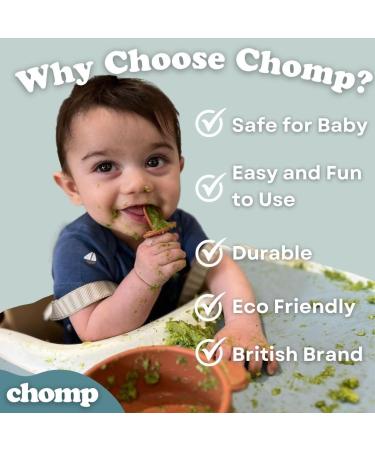 Chomp Suction Plate Baby Weaning Set with Toddler Cutlery, Suction Bowl & Cup - Sage Green | Silicone Bib Tableware for Baby Feeding - Buy Online on GoSupps.com
