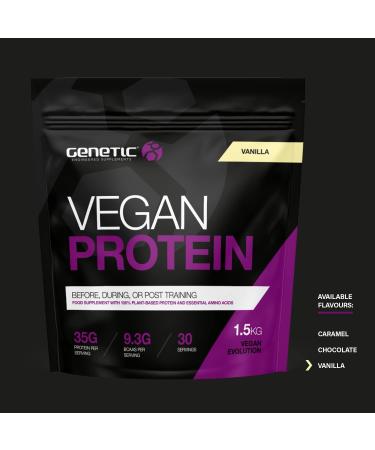 Genetic Supplements Vegan Protein Powder 1.5kg Vanilla - Plant-Based Muscle Building Supplement with BCAAs - 30 Servings - Buy Online on GoSupps.com
