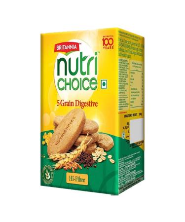 BRITANNIA Nutri Choice 5 Grain Digestive Biscuits 8.81oz (250g) - Healthy Breakfast & Tea Time Snacks - Halal and Suitable for Vegetarians (Pack of 1)