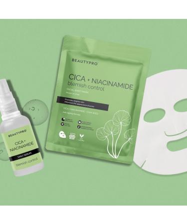 BEAUTYPRO CICA+NIACINAMIDE Blemish Control Face Sheet Mask | 100% Biodegradable | Plant Based Formula | rebalance | hydrate | Minimise Breakouts | Anti-Ageing - Buy Online on GoSupps.com