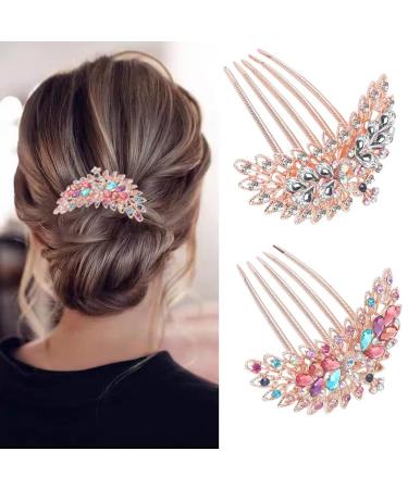 Peacock Hair Combs - 2 PCS Pearl Rhinestone Hairpins for Bridal Wedding - Crystal Hair Accessories in Silver & Mixed Colors - Buy Online on GoSupps.com
