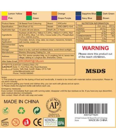 ERCORART Oil Based Food Colouring Set - 10 Highly Concentrated Colors for Chocolate Fondant & More - 6ml Each - Buy Online on GoSupps.com