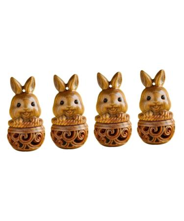 Minkissy 4 pieces of sandalwood sack trailer necklace trailer essential+oil+ring rabbit figure holder for essential oils wood bottle yourself make chinese decor jewelry fragrance bracket